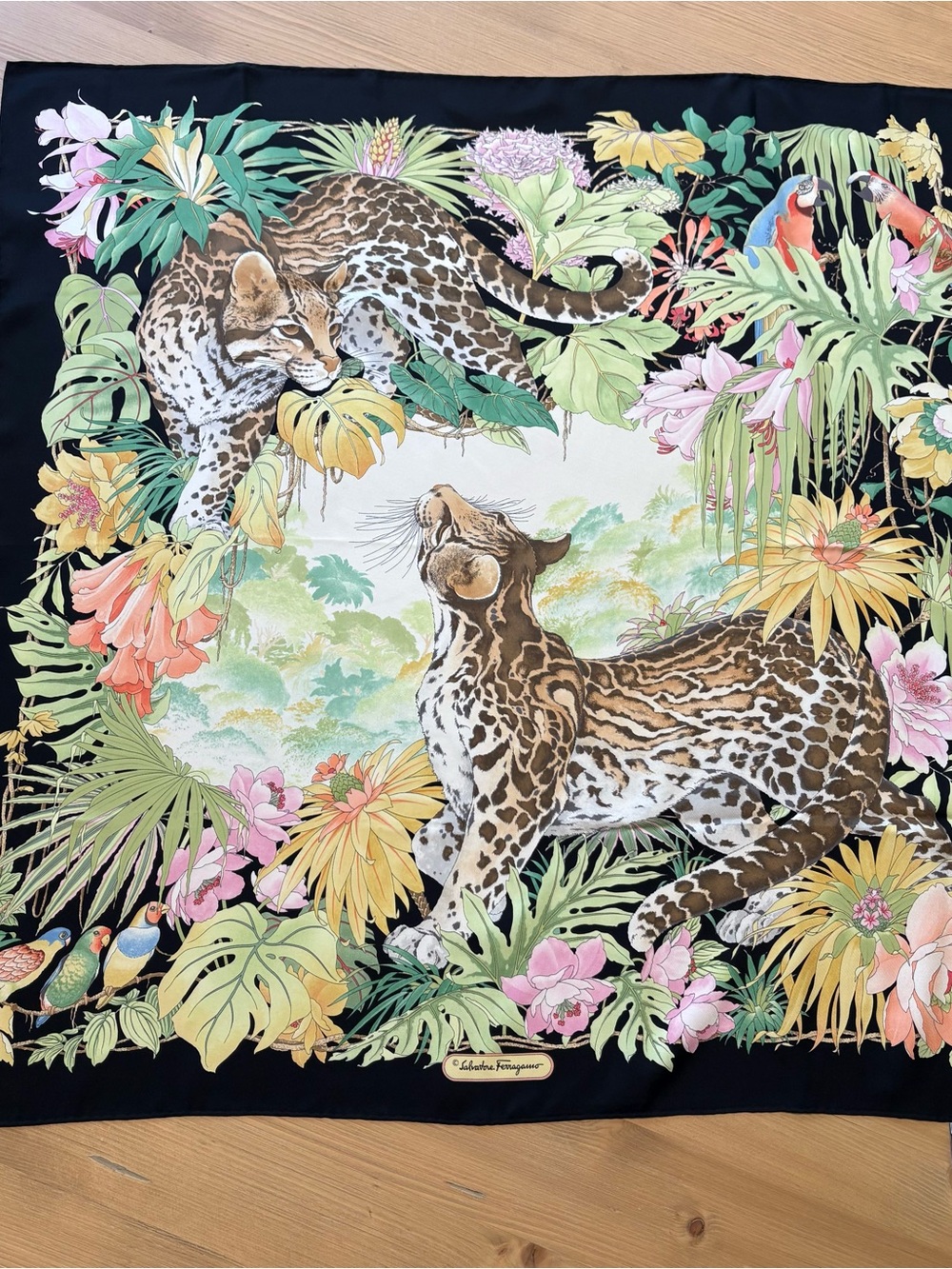 Salvatore Ferragamo 2012 Jungle Scarf 100% Silk Twill 90cm leopard ocelot